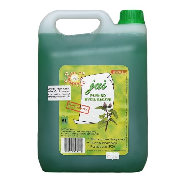 Płyn do mycia naczyń miętowy JAŚ 5 l Płyn do mycia naczyń miętowy JAŚ 5 l